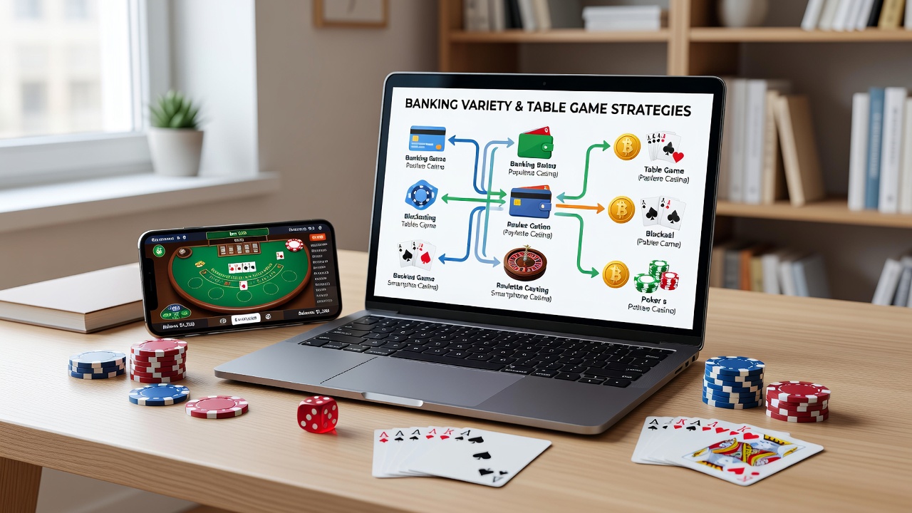 Mobile casino interface showing table game strategies alongside multiple payment method icons