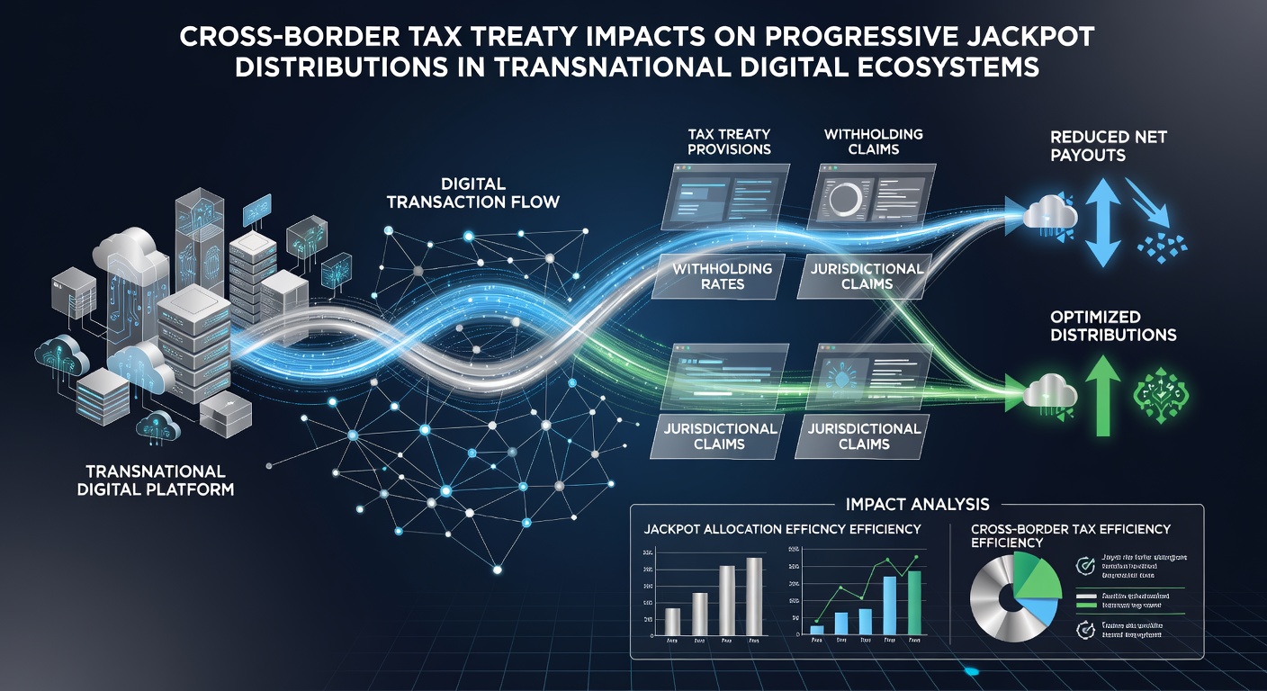 Screenshot of a transnational reel network dashboard displaying cross-border jackpot allocation breakdowns with treaty withholding percentages and residency flags