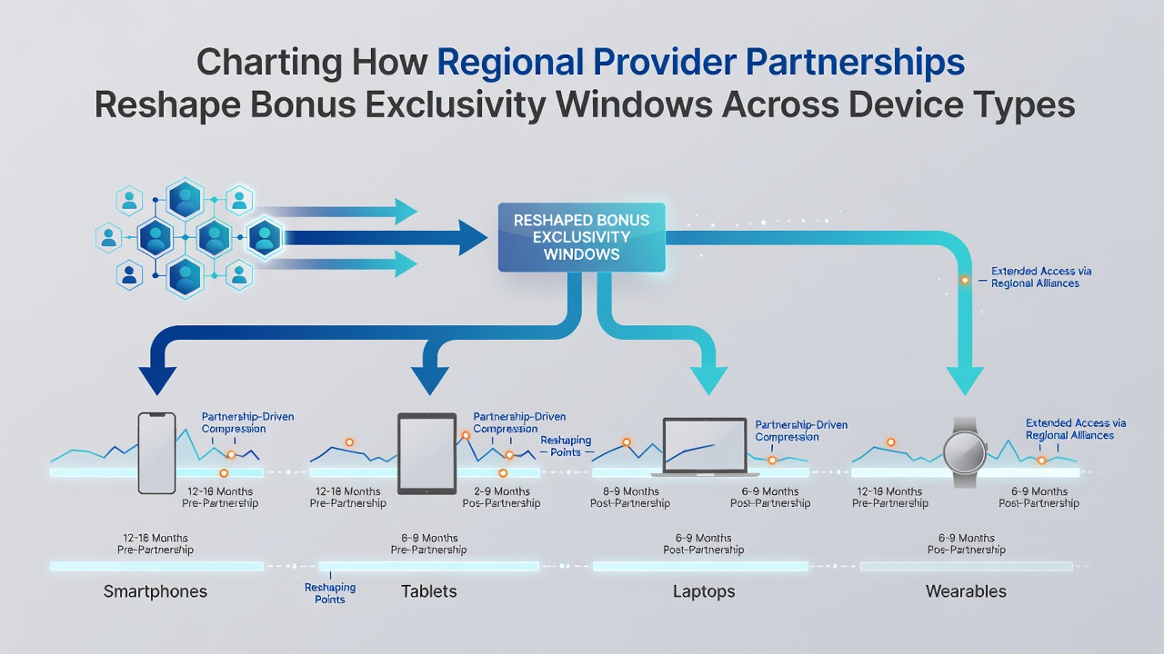 Infographic detailing exclusivity window durations for bonuses on different gaming devices under regional provider agreements