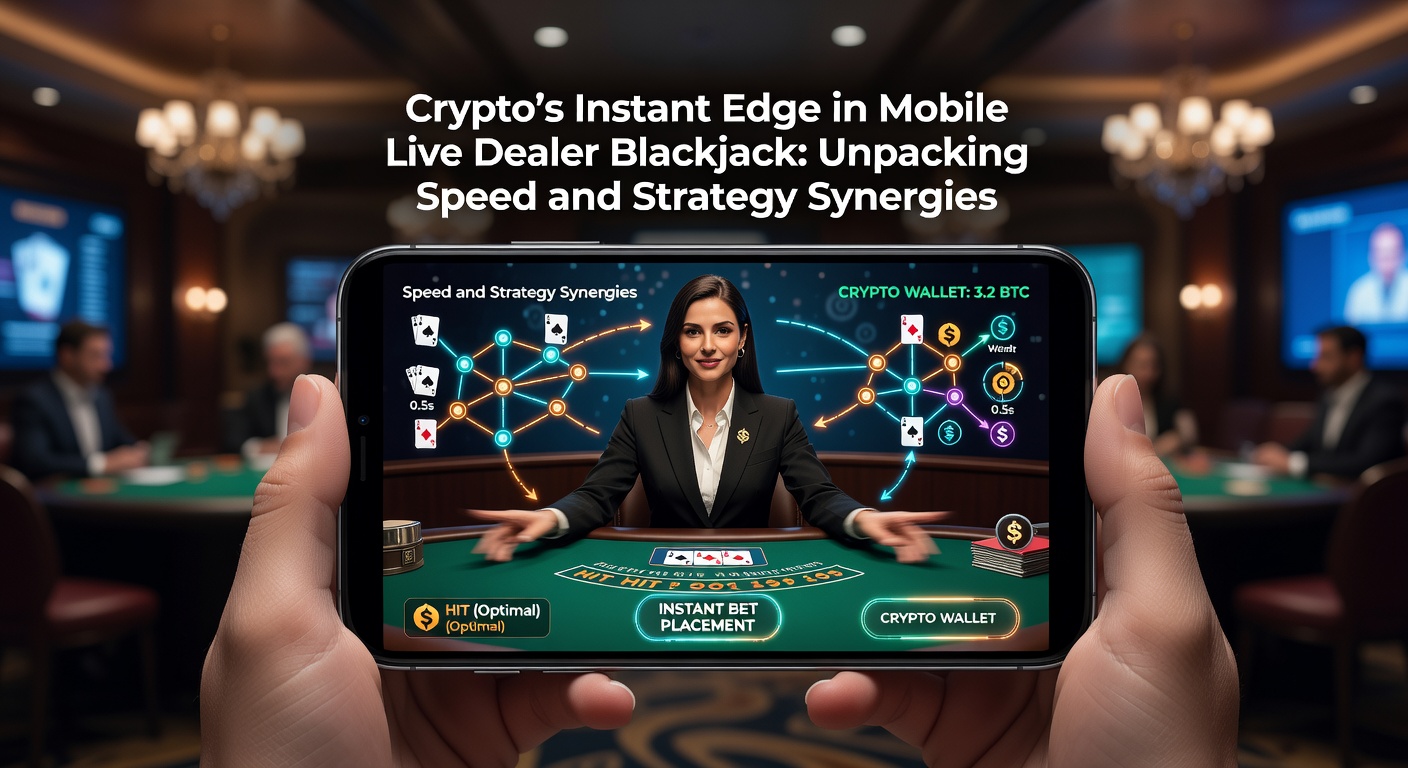 Smartphone screen displaying a live dealer blackjack table with cryptocurrency wallet integration and instant transaction confirmation