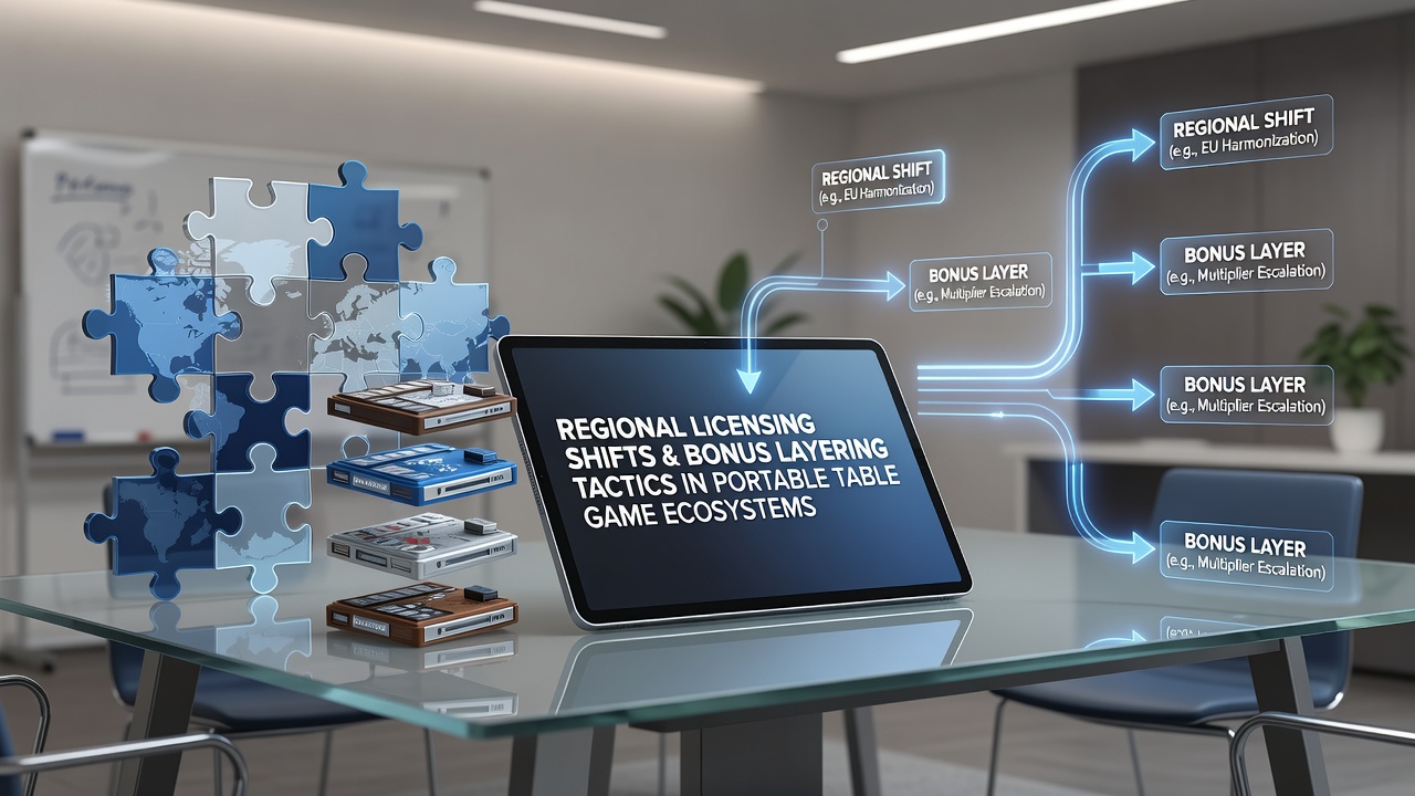 Analytics dashboard displaying regional licensing impact on bonus layering metrics for mobile table games